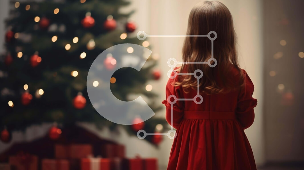 Intra Συλλεκτικό Ξύλινο Παζλ Plywood  4mm - Νεαρό κορίτσι που απολαμβάνει το χριστουγεννιάτικο δέντρο Σε Ξύλινο Κουτί - Διαστάσεις: 10x10 cm – 25 κομμάτια