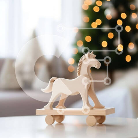 Intra Συλλεκτικό Ξύλινο Παζλ Plywood  4mm - Ξύλινο παιχνίδι άλογο σε διακοσμητικό τραπέζι με χριστουγεννιάτικο δέντρο Σε Ξύλινο Κουτί - Διαστάσεις Puzzle: 10x10 cm – 25 κομμάτια - Image 1
