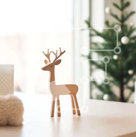 Intra Συλλεκτικό Ξύλινο Παζλ Plywood 4mm - Ξύλινο ειδώλιο ελαφιού στο τραπέζι με διακόσμηση χριστουγεννιάτικου δέντρου Σε Ξύλινο Κουτί - Διαστάσεις: 10x10 cm – 25 κομμάτια - Image 1