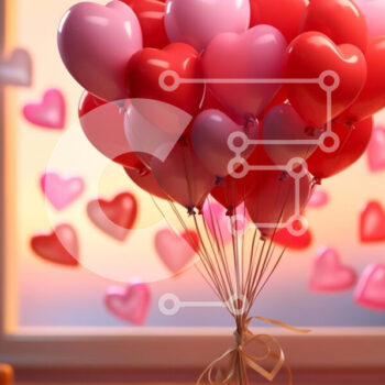 Intra Συλλεκτικό Ξύλινο Παζλ Plywood  4mm - Γιορτή του Αγίου Βαλεντίνου με μπαλόνια και καρδιές Σε Ξύλινο Κουτί - Διαστάσεις Puzzle: 10x10 cm – 25 κομμάτια - Image 1