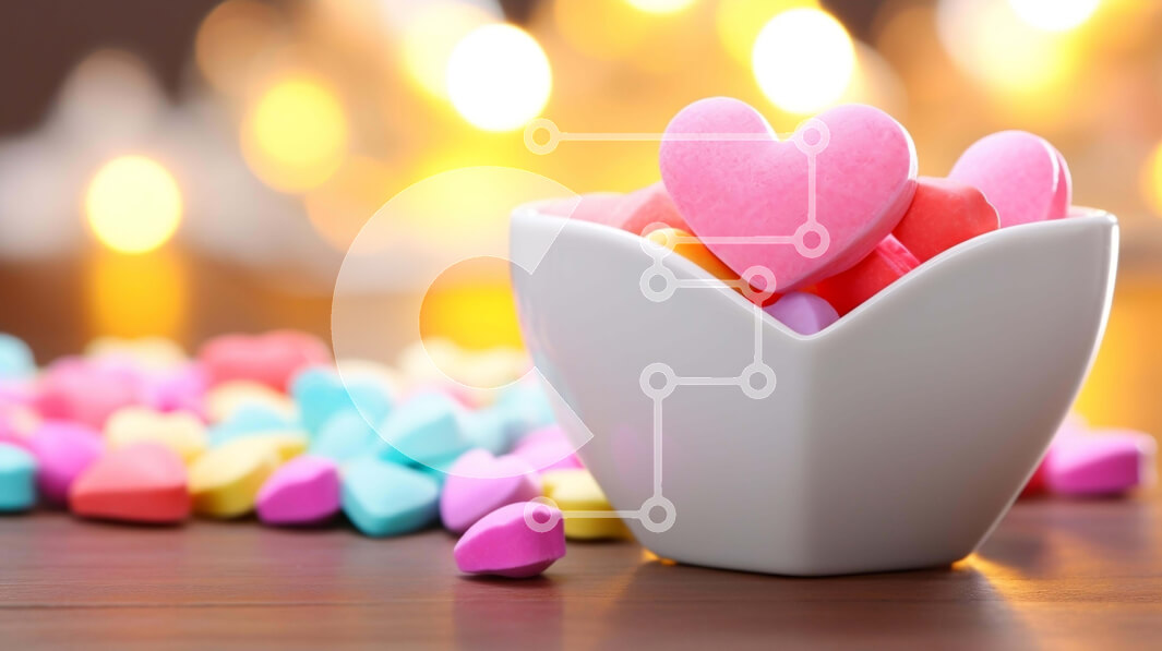 Intra Συλλεκτικό Ξύλινο Παζλ Plywood  4mm - Πολύχρωμες καραμέλες σε σχήμα καρδιάς σε λευκό μπολ Σε Ξύλινο Κουτί - Διαστάσεις: 10x10 cm – 25 κομμάτια