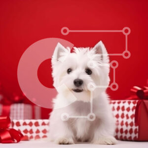 Intra Συλλεκτικό Ξύλινο Παζλ Plywood  4mm - White West Highland Terrier με κόκκινα δώρα και διακοσμήσεις Σε Ξύλινο Κουτί - Διαστάσεις: 10x10 cm – 25 κομμάτια