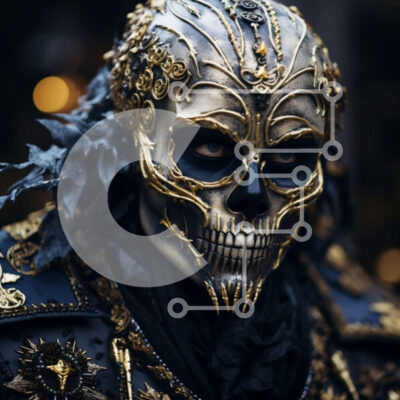 Intra Συλλεκτικό Ξύλινο Παζλ Plywood  4mm - Περίπλοκη μαύρη και χρυσή μάσκα κρανίου Σε Ξύλινο Κουτί - Διαστάσεις Puzzle: 10x10 cm – 25 κομμάτια - Image 1