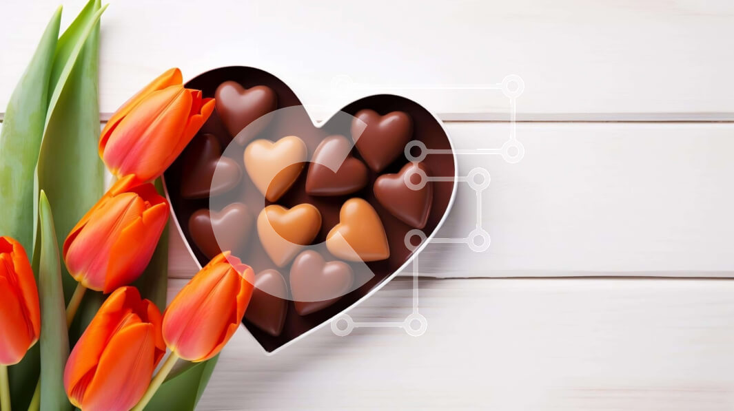 Intra Συλλεκτικό Ξύλινο Παζλ Plywood  4mm - Κουτί σοκολάτας σε σχήμα καρδιάς για την ημέρα του Αγίου Βαλεντίνου και πορτοκαλί τουλίπες Σε Ξύλινο Κουτί - Διαστάσεις: 10x10 cm – 25 κομμάτια