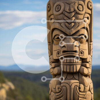 Intra Συλλεκτικό Ξύλινο Παζλ Plywood  4mm - Ξύλινος πόλος τοτέμ Tiki με θέα στο βουνό Σε Ξύλινο Κουτί - Διαστάσεις Puzzle: 10x10 cm – 25 κομμάτια - Image 1