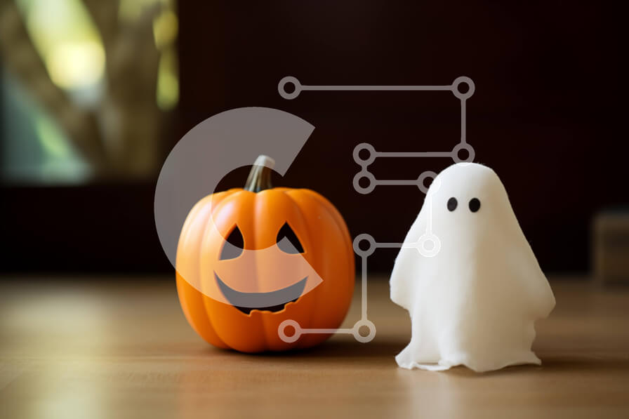 Intra Συλλεκτικό Ξύλινο Παζλ Plywood  4mm - Λευκό φάντασμα και πορτοκαλί κολοκύθα για το Halloween Σε Ξύλινο Κουτί - Διαστάσεις Puzzle: 10x10 cm – 25 κομμάτια