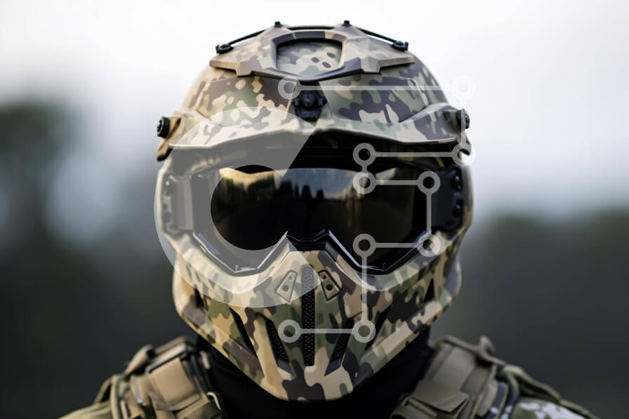 Intra Συλλεκτικό Ξύλινο Παζλ Plywood  4mm - Κοντινό πλάνο ενός άνδρα που φοράει γυαλιά αεροπόρου και καμουφλαρισμένο κράνος Σε Ξύλινο Κουτί - Διαστάσεις Puzzle: 10x10 cm – 25 κομμάτια