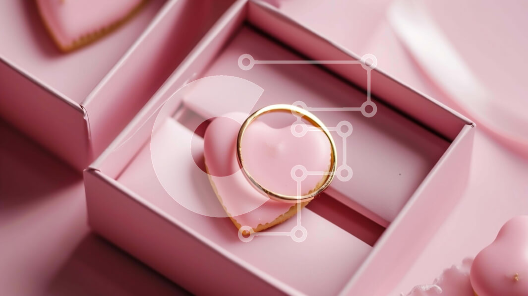 Intra Συλλεκτικό Ξύλινο Παζλ Plywood  4mm - Ρομαντικά μπισκότα σε σχήμα καρδιάς σε ροζ κουτί δώρου με χρυσό δαχτυλίδι Σε Ξύλινο Κουτί - Διαστάσεις: 10x10 cm – 25 κομμάτια