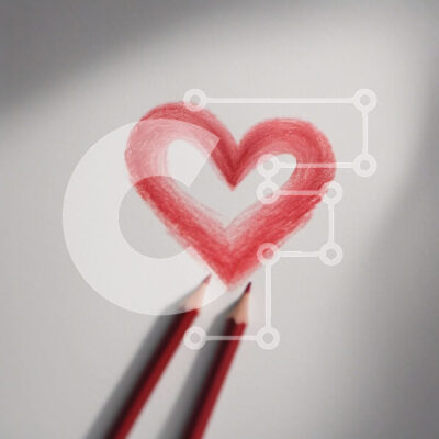 Intra Συλλεκτικό Ξύλινο Παζλ Plywood  4mm - Δύο κόκκινα μολύβια που δημιουργούν ένα σχήμα καρδιάς σε λευκή επιφάνεια Σε Ξύλινο Κουτί - Διαστάσεις: 10x10 cm – 25 κομμάτια - Image 1