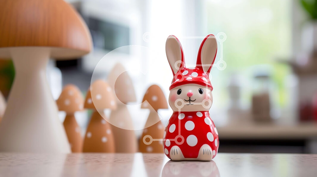 Intra Συλλεκτικό Ξύλινο Παζλ Plywood  4mm - Κόκκινο και άσπρο ειδώλιο λαγουδάκι στα μανιτάρια Σε Ξύλινο Κουτί - Διαστάσεις Puzzle: 10x10 cm – 25 κομμάτια