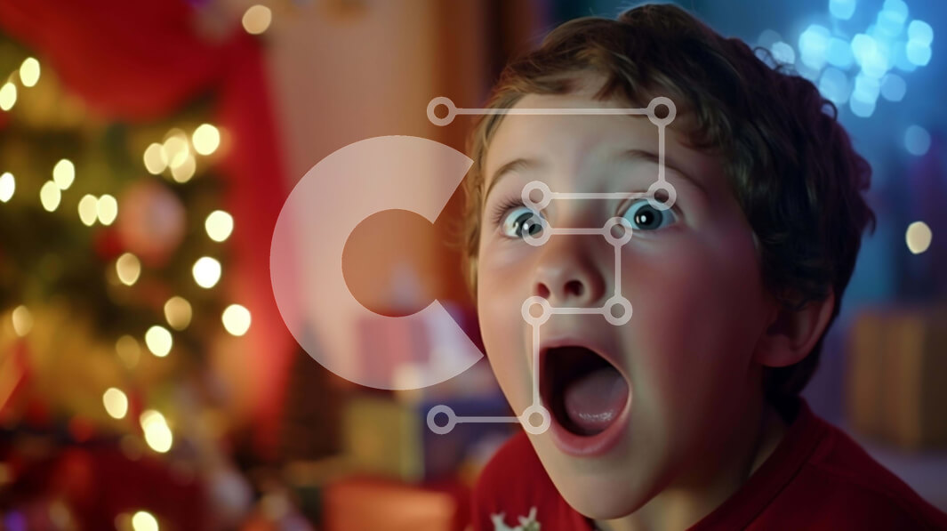 Intra Συλλεκτικό Ξύλινο Παζλ Plywood  4mm - Έκπληκτο αγόρι μπροστά από το χριστουγεννιάτικο δέντρο Σε Ξύλινο Κουτί - Διαστάσεις: 10x10 cm – 25 κομμάτια