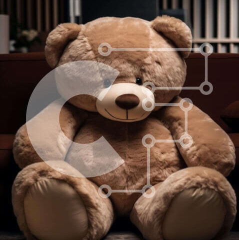 Intra Συλλεκτικό Ξύλινο Παζλ Plywood  4mm - Καφέ αρκουδάκι στο πάτωμα μπροστά από έναν πορτοκαλί καναπέ Σε Ξύλινο Κουτί - Διαστάσεις: 10x10 cm – 25 κομμάτια - Image 1