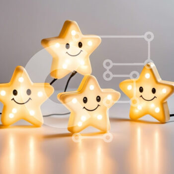 Intra Συλλεκτικό Ξύλινο Παζλ Plywood  4mm - Τέσσερα φωτισμένα αστεράκια με χαμογελαστά πρόσωπα σε λευκή επιφάνεια Σε Ξύλινο Κουτί - Διαστάσεις Puzzle: 10x10 cm – 25 κομμάτια - Image 1