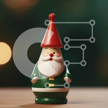 Intra Συλλεκτικό Ξύλινο Παζλ Plywood  4mm - Πράσινο και κόκκινο ειδώλιο Gnome σε φόντο Bokeh Σε Ξύλινο Κουτί - Διαστάσεις Puzzle: 10x10 cm – 25 κομμάτια - Image 1