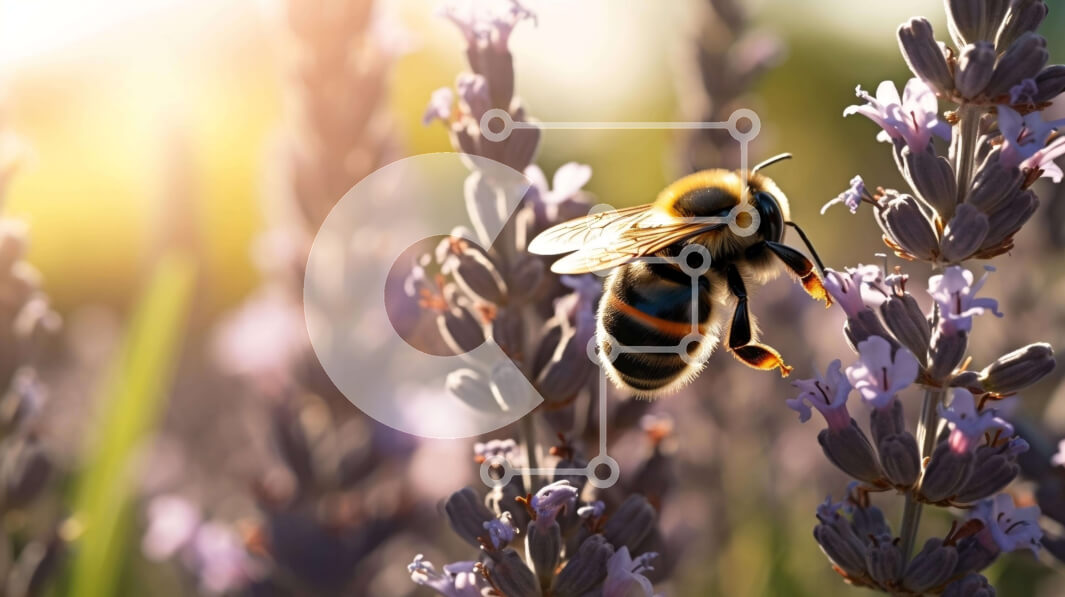 Intra Συλλεκτικό Ξύλινο Παζλ Plywood  4mm - Λουλούδια μέλισσας και λεβάντας στο φως του ήλιου Σε Ξύλινο Κουτί - Διαστάσεις: 10x10 cm – 25 κομμάτια