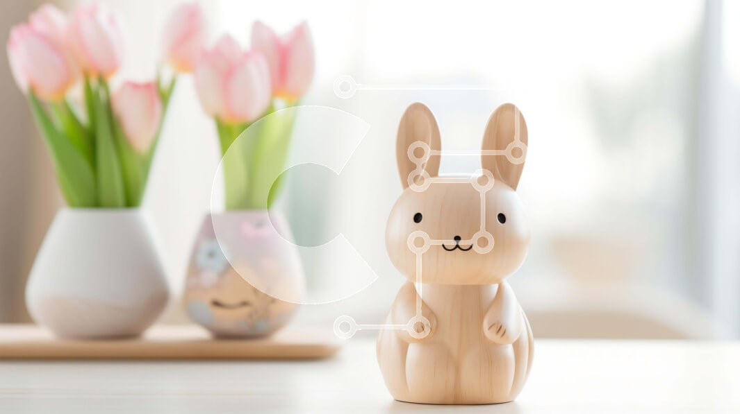 Intra Συλλεκτικό Ξύλινο Παζλ Plywood  4mm - Ειδώλιο λαγουδάκι του Πάσχα και ροζ τουλίπες στο τραπέζι Σε Ξύλινο Κουτί - Διαστάσεις Puzzle: 10x10 cm – 25 κομμάτια