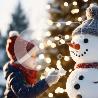 Intra Συλλεκτικό Ξύλινο Παζλ Plywood  4mm - Παιδί που παίζει με τον χιονάνθρωπο μπροστά από το χριστουγεννιάτικο δέντρο Σε Ξύλινο Κουτί - Διαστάσεις Puzzle: 10x10 cm – 25 κομμάτια - Image 1