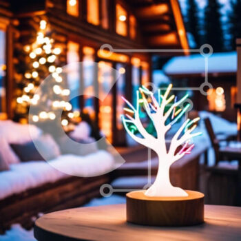 Intra Συλλεκτικό Ξύλινο Παζλ Plywood  4mm - Πολύχρωμο φωτιστικό LED σε σχήμα δέντρου σε χιονισμένο περιβάλλον Σε Ξύλινο Κουτί - Διαστάσεις Puzzle: 10x10 cm – 25 κομμάτια - Image 1