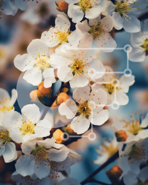 Intra Συλλεκτικό Ξύλινο Παζλ Plywood  4mm - Κοντινό πλάνο λευκών λουλουδιών στο κλαδί μηλιάς Σε Ξύλινο Κουτί - Διαστάσεις: 10x10 cm – 25 κομμάτια