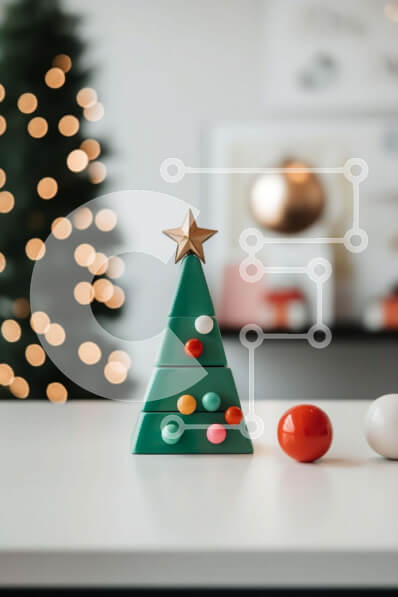 Intra Συλλεκτικό Ξύλινο Παζλ Plywood  4mm - Πράσινο παιχνίδι Χριστουγεννιάτικο δέντρο με πολύχρωμα στολίδια Σε Ξύλινο Κουτί - Διαστάσεις: 10x10 cm – 25 κομμάτια