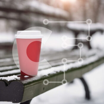 Intra Συλλεκτικό Ξύλινο Παζλ Plywood  4mm - Χειμερινό τοπίο με κόκκινο φλιτζάνι καφέ στον πάγκο Σε Ξύλινο Κουτί - Διαστάσεις Puzzle: 10x10 cm – 25 κομμάτια - Image 1