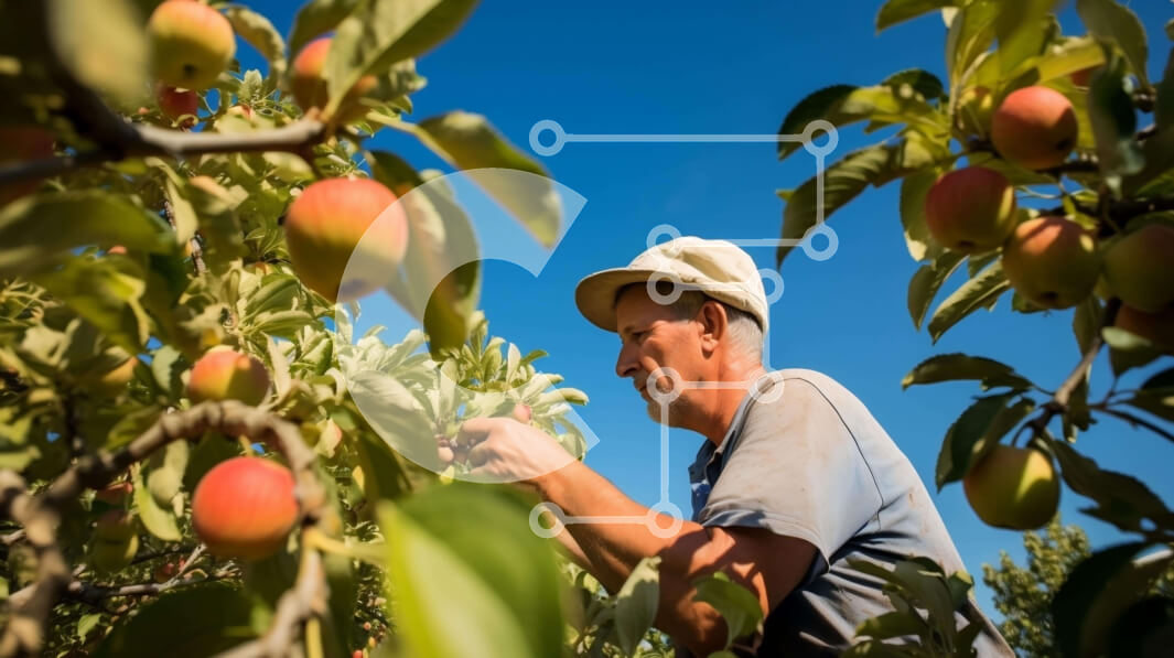 Intra Συλλεκτικό Ξύλινο Παζλ Plywood  4mm - Άνθρωπος που μαζεύει μήλα από μια μηλιά σε ένα περιβόλι Σε Ξύλινο Κουτί - Διαστάσεις: 10x10 cm – 25 κομμάτια