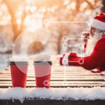 Intra Συλλεκτικό Ξύλινο Παζλ Plywood  4mm - Χειμερινή σκηνή με κόκκινα φλιτζάνια καφέ και τον Άγιο Βασίλη Σε Ξύλινο Κουτί - Διαστάσεις Puzzle: 10x10 cm – 25 κομμάτια - Image 1