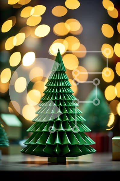 Intra Συλλεκτικό Ξύλινο Παζλ Plywood  4mm - Χριστουγεννιάτικο δέντρο Origami με πολύχρωμα φώτα και Bokeh Σε Ξύλινο Κουτί - Διαστάσεις: 10x10 cm – 25 κομμάτια