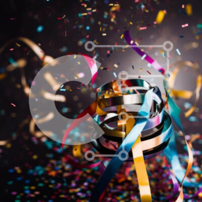 Intra Συλλεκτικό Ξύλινο Παζλ Plywood  4mm - Πολύχρωμες κορδέλες και κομφετί που πέφτουν από το ταβάνι Σε Ξύλινο Κουτί - Διαστάσεις Puzzle: 10x10 cm – 25 κομμάτια - Image 1