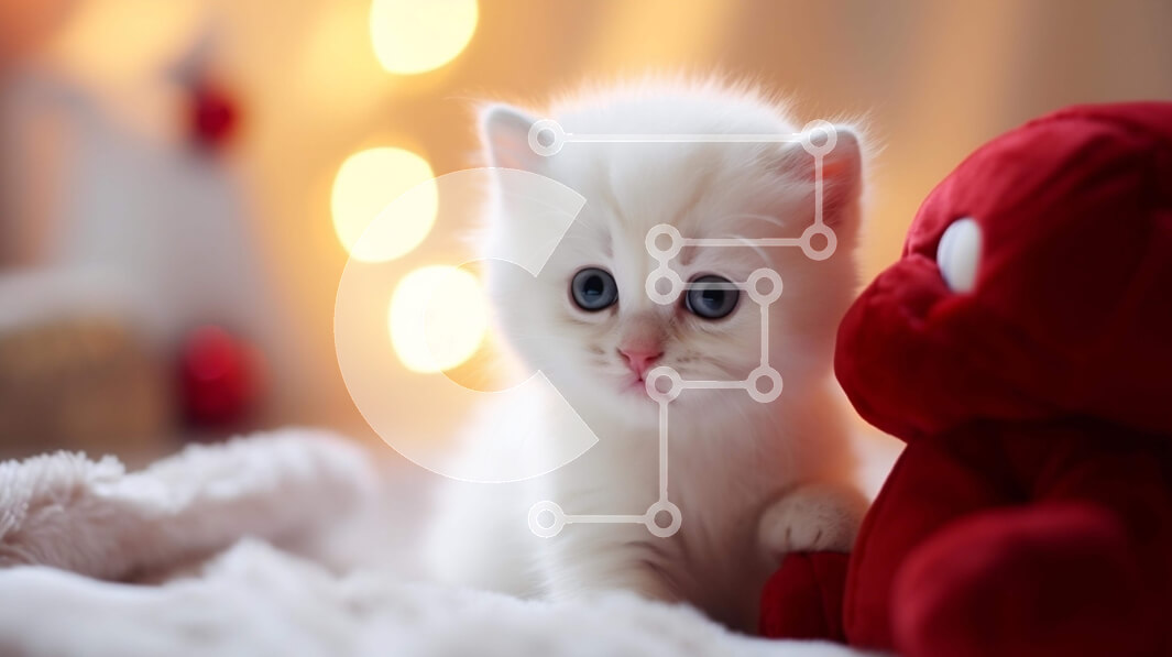 Intra Συλλεκτικό Ξύλινο Παζλ Plywood  4mm - Λευκό γατάκι με μπλε μάτια στην κορυφή του πορτοκαλί και κόκκινο αρκουδάκι Σε Ξύλινο Κουτί - Διαστάσεις: 10x10 cm – 25 κομμάτια