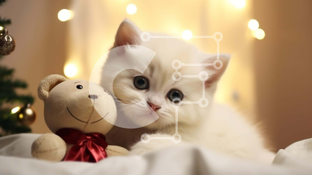 Intra Συλλεκτικό Ξύλινο Παζλ Plywood  4mm - Εορταστικό λευκό γατάκι στο αρκουδάκι Σε Ξύλινο Κουτί - Διαστάσεις Puzzle: 10x10 cm – 25 κομμάτια