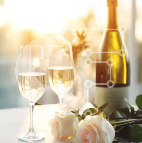 Intra Συλλεκτικό Ξύλινο Παζλ Plywood  4mm - Ζευγάρι που γιορτάζει με ποτήρια κρασιού και τριαντάφυλλα Σε Ξύλινο Κουτί - Διαστάσεις Puzzle: 10x10 cm – 25 κομμάτια - Image 1