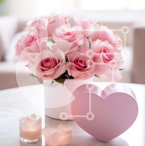 Intra Συλλεκτικό Ξύλινο Παζλ Plywood  4mm - Βάζο σε σχήμα καρδιάς με ροζ τριαντάφυλλα και κεριά Σε Ξύλινο Κουτί - Διαστάσεις Puzzle: 10x10 cm – 25 κομμάτια - Image 1