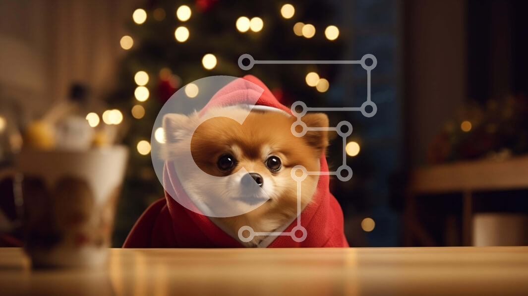 Intra Συλλεκτικό Ξύλινο Παζλ Plywood  4mm - Περίεργος Άγιος Σκύλος στο χριστουγεννιάτικο τραπέζι Σε Ξύλινο Κουτί - Διαστάσεις Puzzle: 10x10 cm – 25 κομμάτια