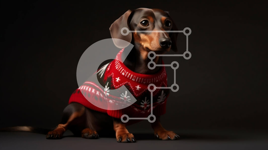 Intra Συλλεκτικό Ξύλινο Παζλ Plywood  4mm - Σκύλος Dachshund με κόκκινο πουλόβερ σε μαύρο φόντο Σε Ξύλινο Κουτί - Διαστάσεις: 10x10 cm – 25 κομμάτια