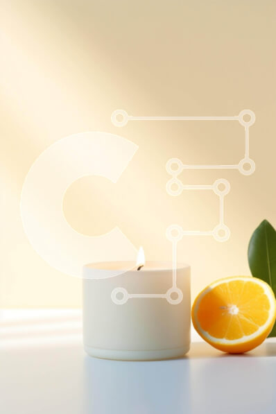 Intra Συλλεκτικό Ξύλινο Παζλ Plywood  4mm - Κερί, φέτα πορτοκαλιού και πράσινα φύλλα σε ένα λευκό τραπέζι Σε Ξύλινο Κουτί - Διαστάσεις Puzzle: 10x10 cm – 25 κομμάτια