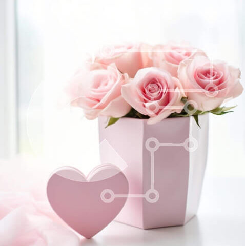 Intra Συλλεκτικό Ξύλινο Παζλ Plywood 4mm - Ροζ βάζο με τριαντάφυλλα και κουτί σε σχήμα καρδιάς Σε Ξύλινο Κουτί - Διαστάσεις Puzzle: 10x10 cm – 25 κομμάτια - Image 1