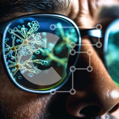 Intra Συλλεκτικό Ξύλινο Παζλ Plywood  4mm - Άνδρας που φοράει γυαλιά ηλίου που αντανακλούν φυτά ή λουλούδια στα μάτια του Σε Ξύλινο Κουτί - Διαστάσεις Puzzle: 10x10 cm – 25 κομμάτια - Image 1