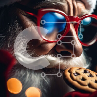 Intra Συλλεκτικό Ξύλινο Παζλ Plywood 4mm - Άγιος Βασίλης με κόκκινα ποτήρια που κρατά ένα μπισκότο Σε Ξύλινο Κουτί - Διαστάσεις: 10x10 cm – 25 κομμάτια - Image 1