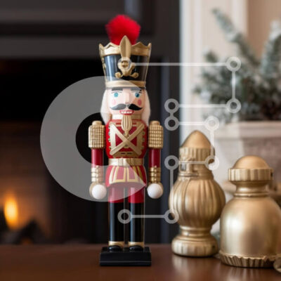 Intra Συλλεκτικό Ξύλινο Παζλ Plywood  4mm - Ειδώλιο Καρυοθραύστης στο τραπέζι με τζάκι Σε Ξύλινο Κουτί - Διαστάσεις: 10x10 cm – 25 κομμάτια - Image 1