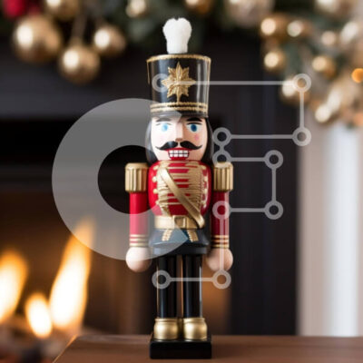 Intra Συλλεκτικό Ξύλινο Παζλ Plywood  4mm - Ειδώλιο Καρυοθραύστη σε διακοσμητικό ξύλινο τραπέζι μπροστά από το τζάκι Σε Ξύλινο Κουτί - Διαστάσεις: 10x10 cm – 25 κομμάτια - Image 1