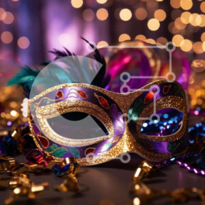 Intra Συλλεκτικό Ξύλινο Παζλ Plywood  4mm - Πολύχρωμη αποκριάτικη μάσκα σε κομφετί και φτερά Σε Ξύλινο Κουτί - Διαστάσεις Puzzle: 10x10 cm – 25 κομμάτια