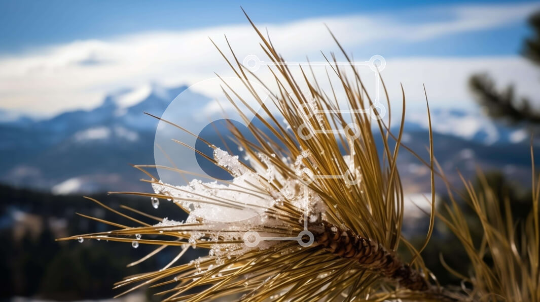 Intra Συλλεκτικό Ξύλινο Παζλ Plywood  4mm - Χιονισμένο κλαδί πεύκου με βουνά στο βάθος Σε Ξύλινο Κουτί - Διαστάσεις: 10x10 cm – 25 κομμάτια