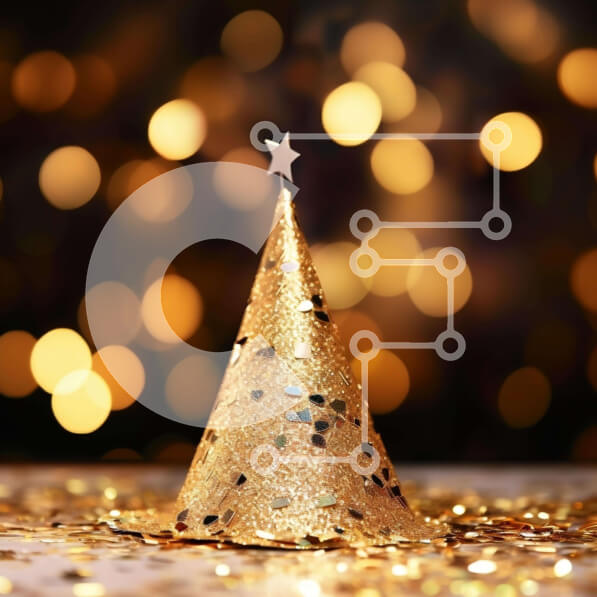 Intra Συλλεκτικό Ξύλινο Παζλ Plywood  4mm - Καπέλο για πάρτι χρυσό αστέρι σε φόντο κομφετί και φώτα Bokeh Σε Ξύλινο Κουτί - Διαστάσεις: 10x10 cm – 25 κομμάτια