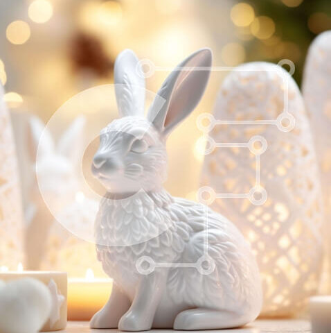 Intra Συλλεκτικό Ξύλινο Παζλ Plywood  4mm - Λευκό ειδώλιο λαγουδάκι με κεριά και διακοσμητικά Σε Ξύλινο Κουτί - Διαστάσεις Puzzle: 10x10 cm – 25 κομμάτια - Image 1