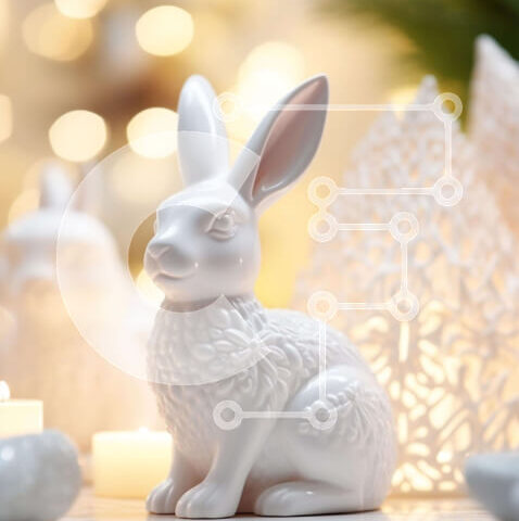 Intra Συλλεκτικό Ξύλινο Παζλ Plywood 4mm - Λευκό ειδώλιο λαγουδάκι με κεριά και διακοσμητικά Σε Ξύλινο Κουτί - Διαστάσεις: 10x10 cm – 25 κομμάτια - Image 1