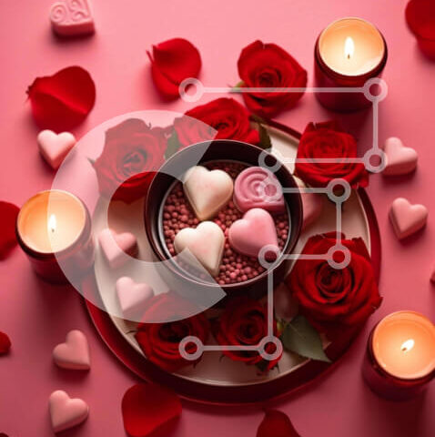 Intra Συλλεκτικό Ξύλινο Παζλ Plywood  4mm - Ρομαντική ρύθμιση για την ημέρα του Αγίου Βαλεντίνου με ροζ φόντο Σε Ξύλινο Κουτί - Διαστάσεις Puzzle: 10x10 cm – 25 κομμάτια - Image 1