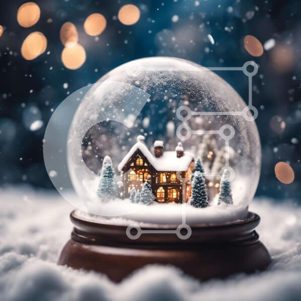 Intra Συλλεκτικό Ξύλινο Παζλ Plywood  4mm - Εορταστική σφαίρα χιονιού με διακοσμητικό σπίτι Σε Ξύλινο Κουτί - Διαστάσεις Puzzle: 10x10 cm – 25 κομμάτια