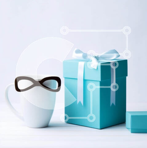 Intra Συλλεκτικό Ξύλινο Παζλ Plywood  4mm - Μπλε κουτί δώρου με ποτήρια και φλιτζάνι καφέ Σε Ξύλινο Κουτί - Διαστάσεις Puzzle: 10x10 cm – 25 κομμάτια - Image 1