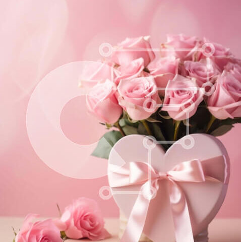 Intra Συλλεκτικό Ξύλινο Παζλ Plywood 4mm - Λευκό βάζο σε σχήμα καρδιάς με ροζ τριαντάφυλλα και κορδέλα Σε Ξύλινο Κουτί - Διαστάσεις Puzzle: 10x10 cm – 25 κομμάτια - Image 1